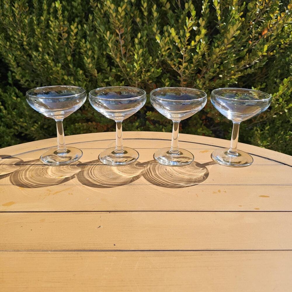 Vintage Set of 4 Platinum Rimmed Clear Glass Champagne Coupes